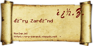 Őry Zaránd névjegykártya